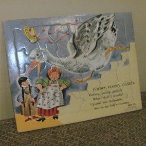 Vintage 1956 Sifo Co. Nursery Rhyme Tray Puzzle Goosey Goosey Gander size 8x10"